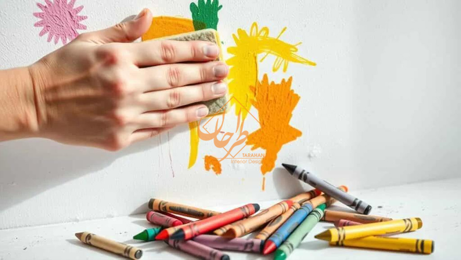 پاک کردن مداد شمعی از روی کاغذ دیواری